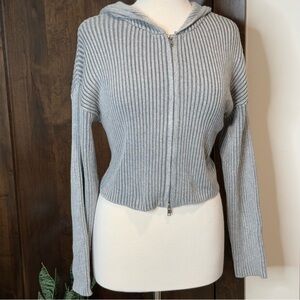 NWOT trendy double zipper cropped hooded sweater Pink Rose Womens Size L